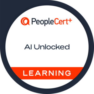 PeopleCert AI Unlocked learning badge representing certification in AI governance and responsible AI practices.
