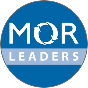 MOR Leaders circular blue logo featuring the letters “MOR” with circular arrows forming the “O” and the word “LEADERS” across a horizontal band.